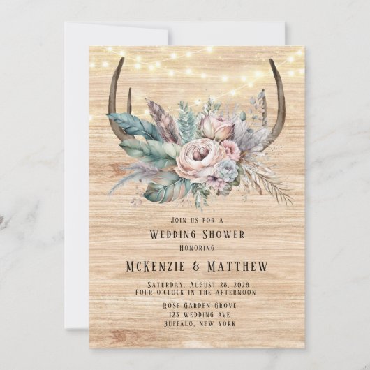 Boho Deer Antler Floral Wedding Shower Kaart (Voorkant)