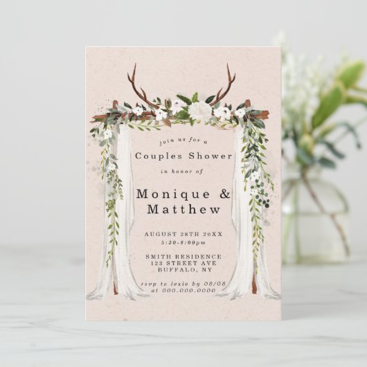 Boho Deer Antlers Canopy Couples Douche Invitation (Debout devant)