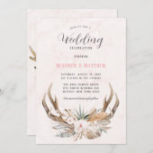 Boho Deer Antlers en Florals Wedding Invitation Kaart (Voorkant / Achterkant)