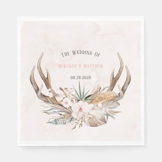Boho Deer Antlers en Florals Wedding Servet (Voorkant)