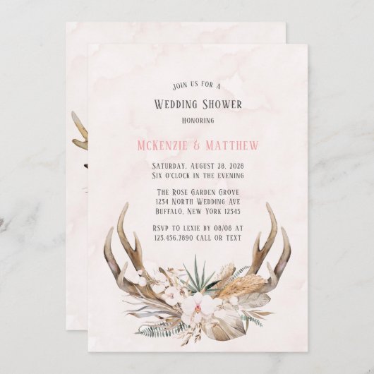 Boho Deer Antlers en Florals Wedding Shower Kaart (Voorkant / Achterkant)