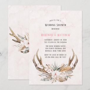 Boho Deer Antlers en Florals Wedding Shower Kaart
