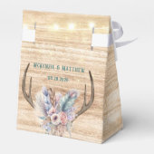 Boho Deer Antlers en Florals Wood Wedding Bedankdoosjes (Achterkant)