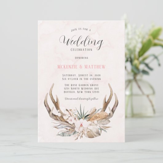 Boho Deer Antlers et Florals Faire-part de mariage (Debout devant)