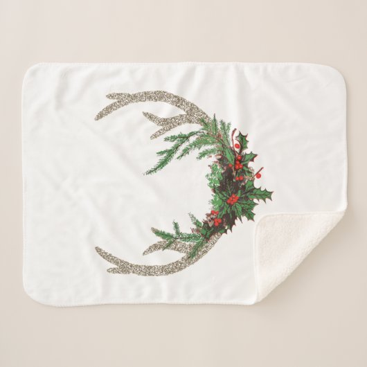 Boho Deer Antlers | Rustische kerstbeker Sherpa Deken (Voorkant (horizontaal))