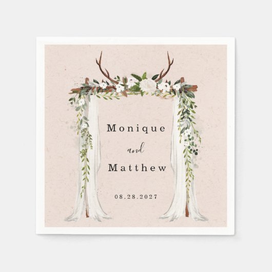 Boho Deer Antlers White Canopy Rustic Wedding Servet (Voorkant)