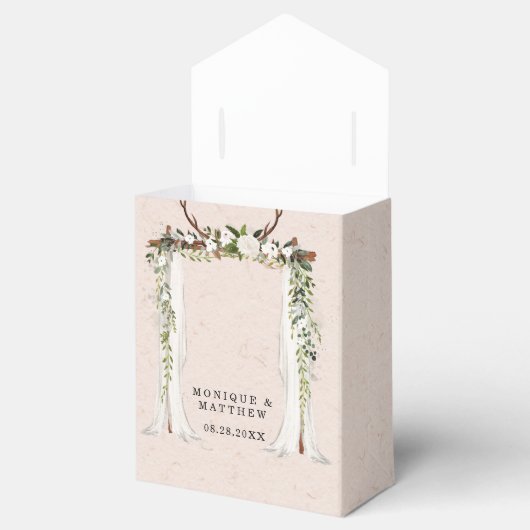 Boho Deer Antlers White Canopy Weddenschap Bedankdoosjes (Geopend)