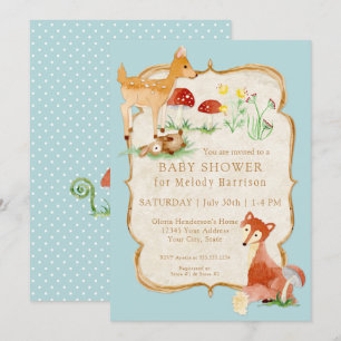 BOHO Deer Fox Owl Forest Woodsy Boy Baby shower Kaart