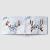 Boho Deer gewei met blauwe bloemen bruiloft Gastenboek (Volledig)