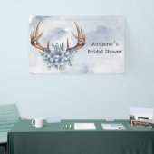 Boho Deer gewei met blauwe bloemen bruiloft Spandoek (Beurs)