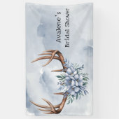 Boho Deer gewei met blauwe bloemen bruiloft Spandoek (Verticaal)