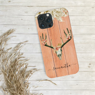 Boho Deer Skull Floral Monogram Terra Cotta iPhone 13 Pro Max Hoesje