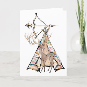 Boho Deer Tent Happy Birthday Kaart