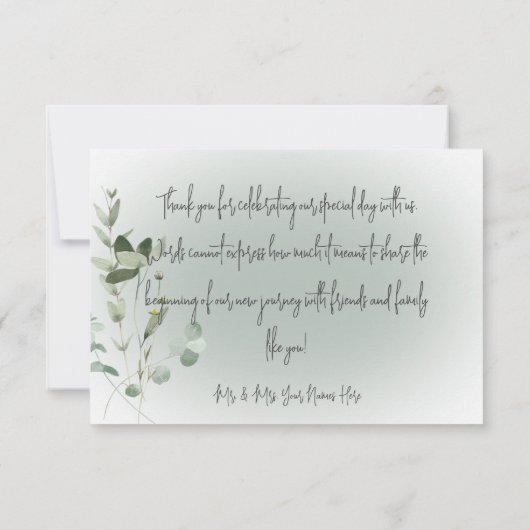 Boho Delicate Greenery Modern Wedding Bedankt (Achterkant)