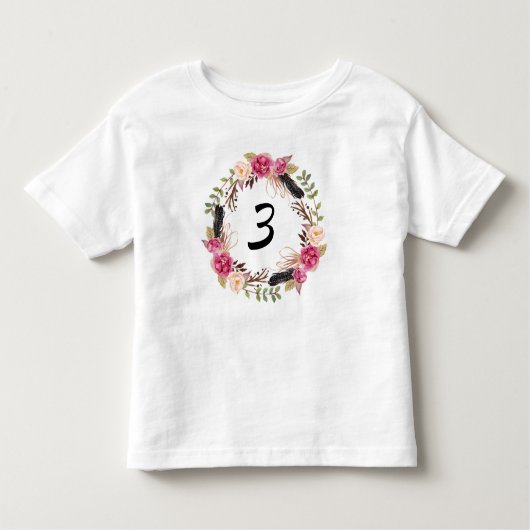 Boho Derde Verjaardagsfeest 3e Jaar Bloemen  Kinder Shirts (Voorkant)