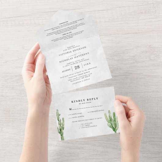 Boho Desert Cactus | All-in-One Trouw Uitnodiging (Afscheurbaar)