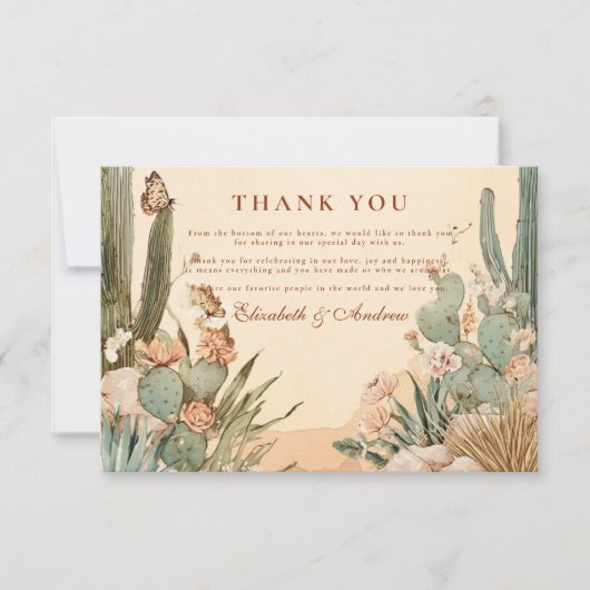 Boho Desert Cactus Floral Wedding Bedankkaart (Voorkant)
