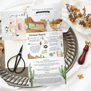 Boho Desert Cactus   Illustratief huwelijk Drieluik Uitnodiging