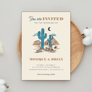 Boho Desert Cactus Retro Arizona Wedding Foto 70's Kaart