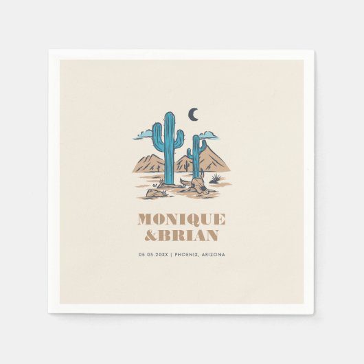 Boho Desert Cactus Retro Phoenix Arizona Wedding Servet (Voorkant)