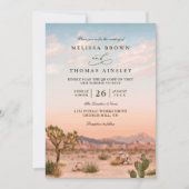 Boho Desert Cactus Rustic Elegant QR Code Wedding Kaart (Voorkant)