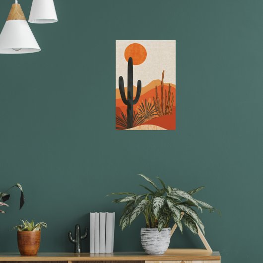 Boho Desert Cactus Sunset Landscape Poster (Woonkamer 1)