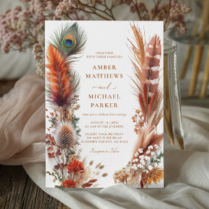 Boho Desert Feather Pampas Wedding Kaart