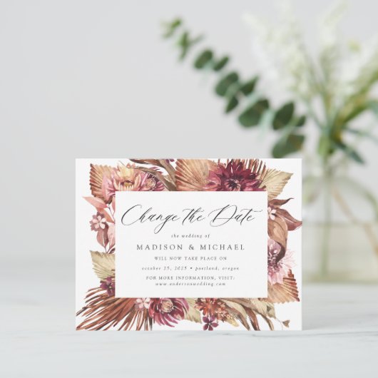 Boho Desert Floral verander de datum Aankondigingskaart (Staand voorkant)