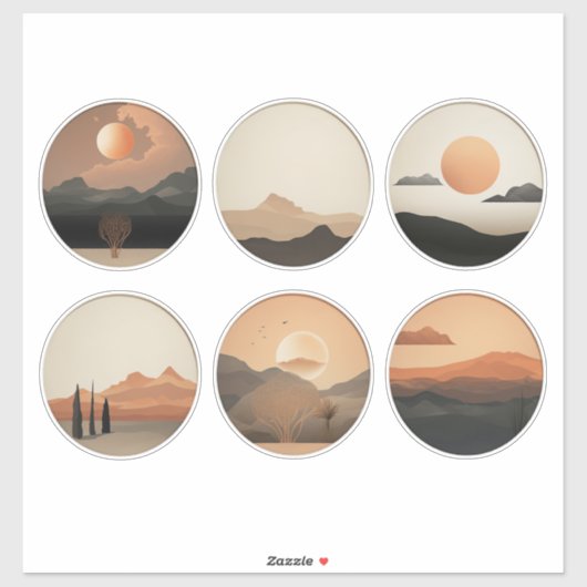 Boho Desert Horizon: Surrealistisch Landschap Rond Sticker (Vel)