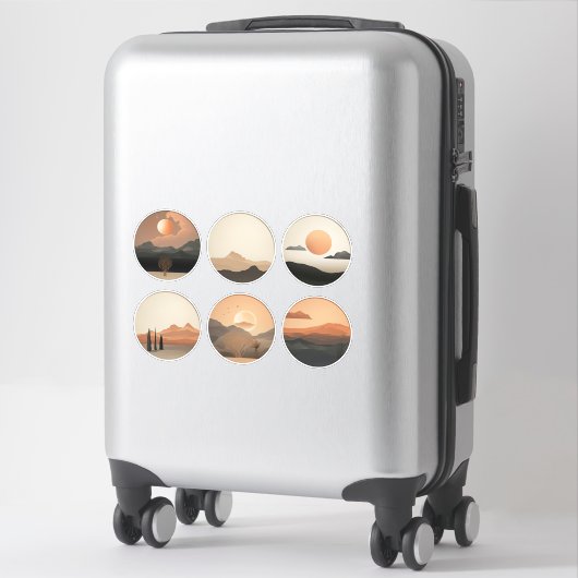 Boho Desert Horizon: Surrealistisch Landschap Rond Sticker (Koffer)