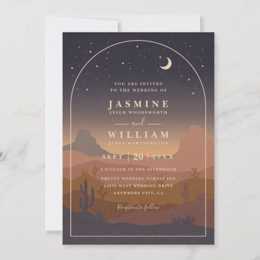 Boho Desert Moon Rusticale Elegante QR Code Trouwe Kaart (Voorkant)