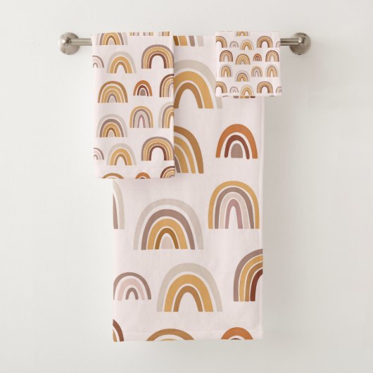 Boho Desert Rainbow Abstract Arch Pattern Taupe Bad Handdoek (Insitu)