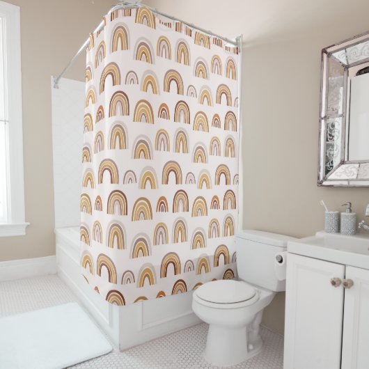Boho Desert Rainbow Abstract Arch Pattern Taupe Douchegordijn (In situ)
