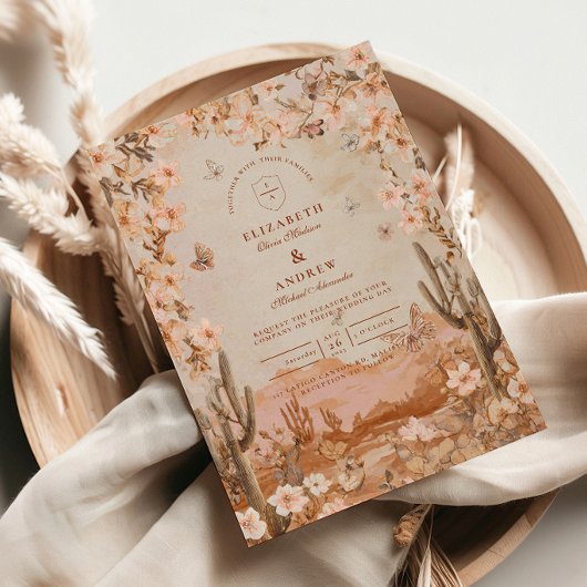 Boho Desert Sunset Cactus bruiloft Kaart