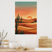 Boho Desert Sunset Dunes with Cactus & Flying Bird Poster (Keuken)