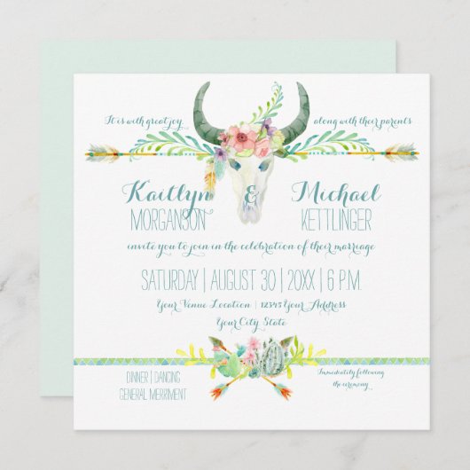 BOHO Desert Zuid-Westerne Bloemen Koe Schedelpijle Kaart (Voorkant / Achterkant)