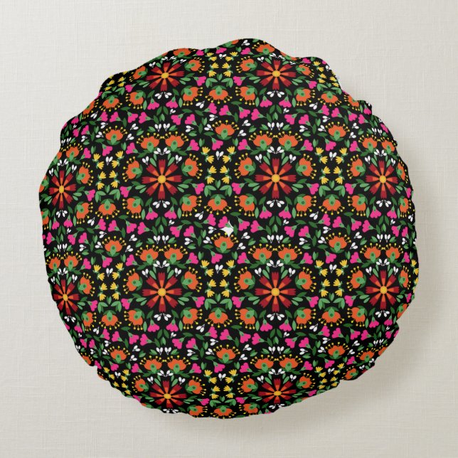 Boho Design Bold Kleur Bloemen Rond Kussen (Achterkant)