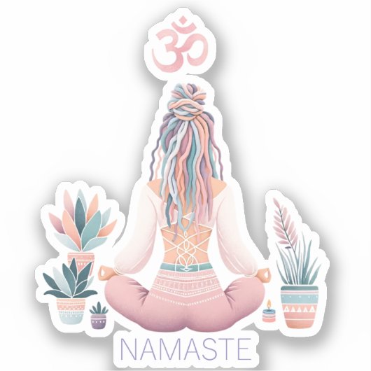 Boho Design- Frau mit Dreadlocks- Meditation- OM Sticker (Voorkant)