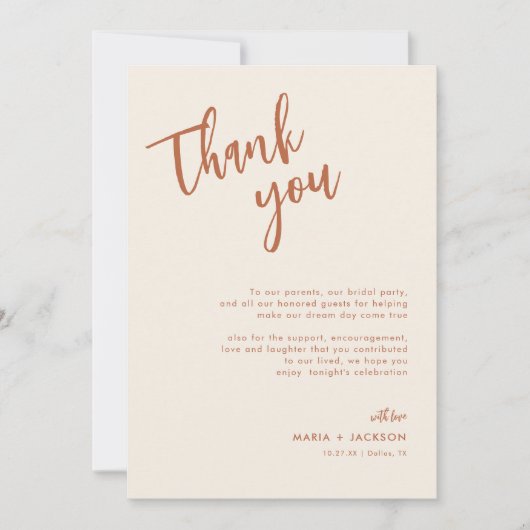 Boho Dessert Mariage Menu Merci Cartes De Notes (Devant)