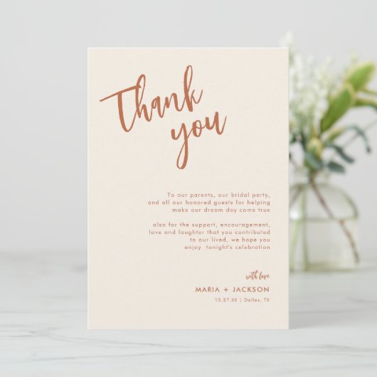 Boho Dessert Mariage Menu Merci Cartes De Notes (Debout devant)