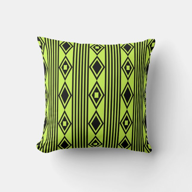 Boho Diamonds Stripes Black Chartreuse Kussen (Voorkant)