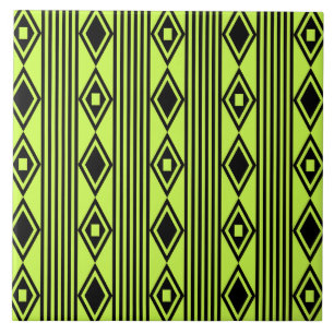 Boho Diamonds Stripes Black Chartreuse Tegeltje
