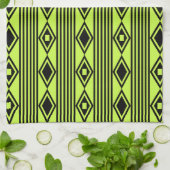 Boho Diamonds Stripes Black Chartreuse Theedoek (Gevouwen)