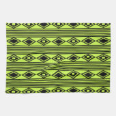 Boho Diamonds Stripes Black Chartreuse Theedoek (Horizontaal)