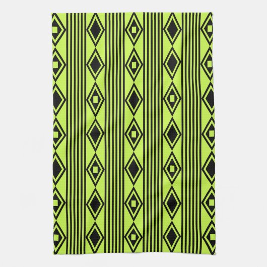 Boho Diamonds Stripes Black Chartreuse Theedoek (Verticaal)