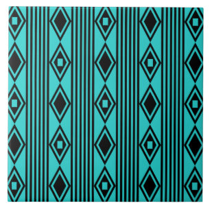 Boho Diamonds Stripes Black Turquoise Tegeltje