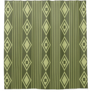 Boho Diamonds Stripes Olive Green Douchegordijn