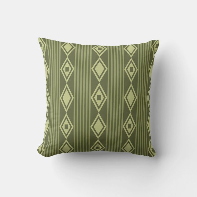 Boho Diamonds Stripes Olive Green Kussen (Voorkant)