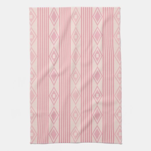 Boho Diamonds Stripes Pink Vanilla Theedoek (Verticaal)