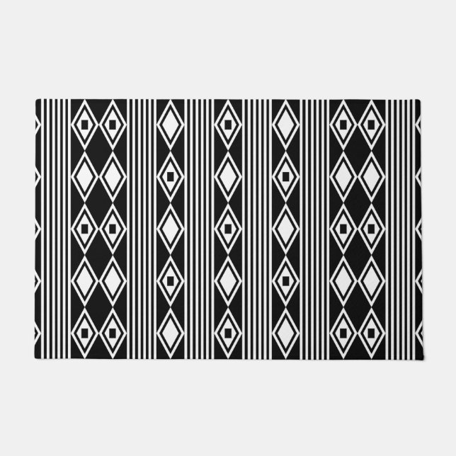 Boho Diamonds Stripes White Black Deurmat (Voorkant)